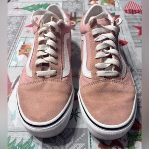 Vans Women's Blush and White Sneakers.Used. Size 7